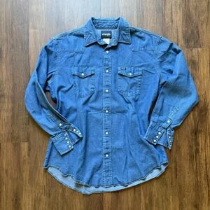 Wrangler Cowboy Cut Western Pearl Snap Denim Shirt Vintage XL